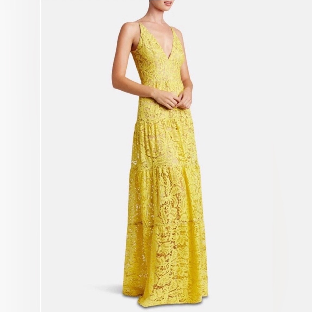 Dress The Population Melina Canary Yellow Lace Dress Medium Maxi Long